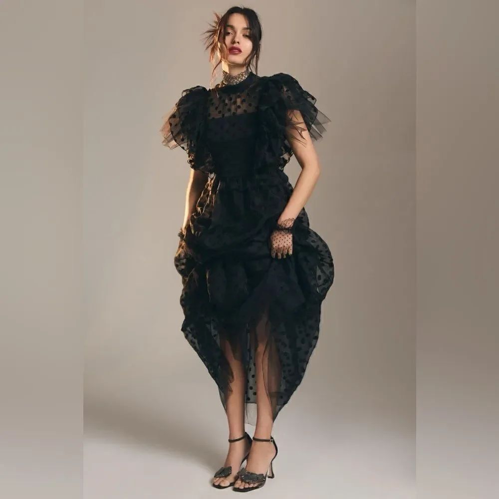 Anthropologie Hunter Bell Annabel Tiered Mock-Neck Ruffle-Sleeve Gown / size 2